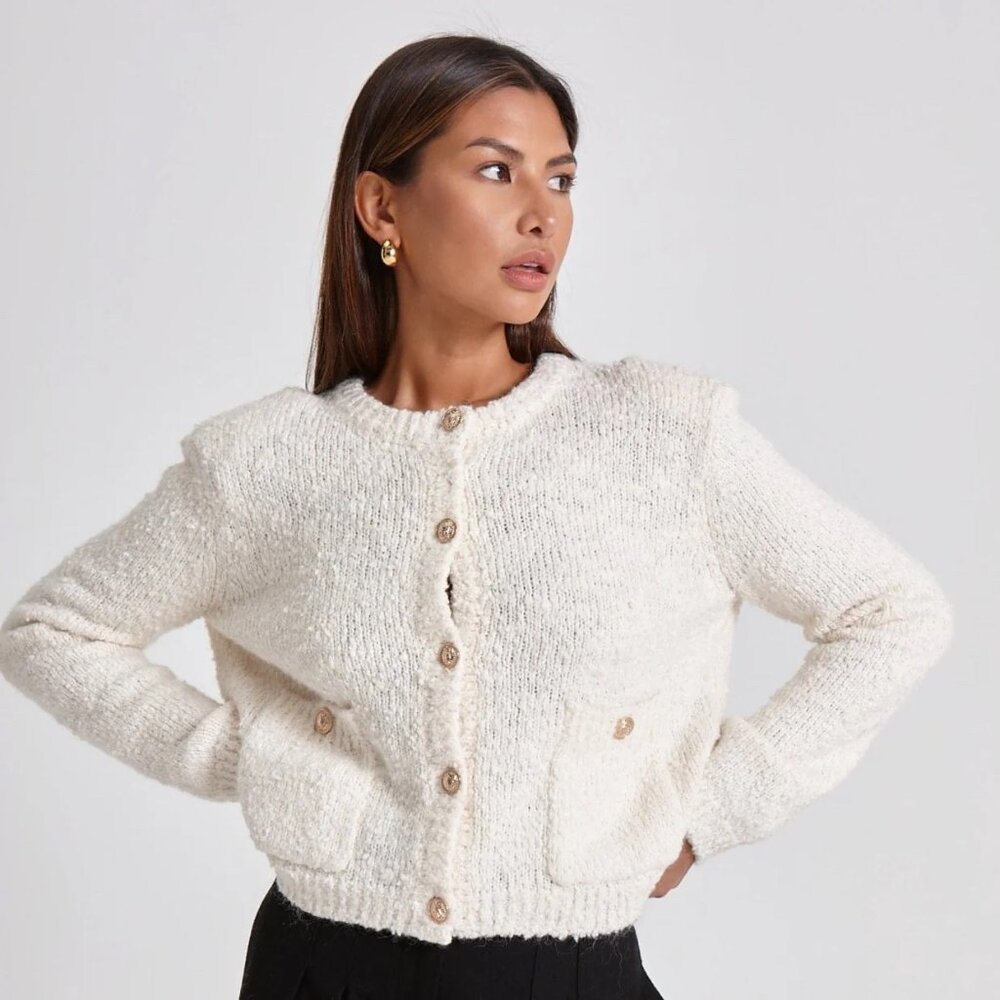 Wat the Brand Boucle Cream Cardigan in Medium